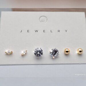 925 Sterling Silver Stud Earrings Set Rhinestones Gold Tone NWOT Chic Cute
